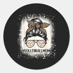 Pegatina Redonda Volleyball Mom Volleyball Lover Mom Messy Bun Blea