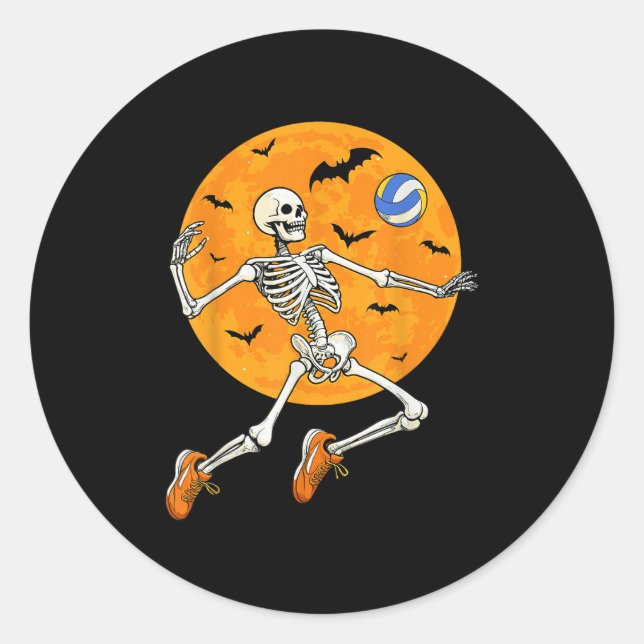Pegatina Redonda Volleyball Skeleton Soky Boys Halloween Volleyball (Anverso)