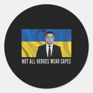 Pegatina Redonda Volodymyr Zelensky No Todos los Héroes Llevan Capa