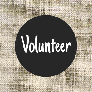 Pegatina Redonda Voluntario simple en blanco y negro