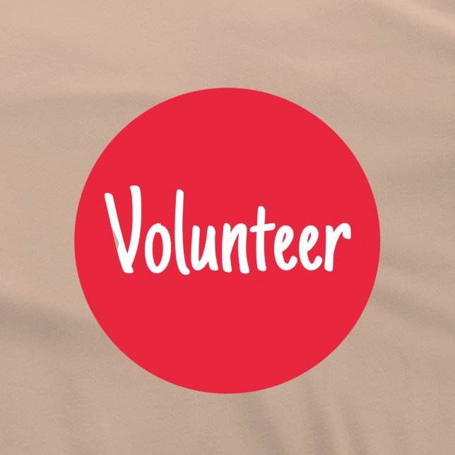 Pegatina Redonda Voluntario simple rojo y blanco (Red and white Volunteer sticker badge.)