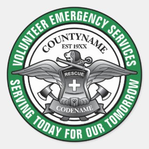 Pegatina Redonda Voluntarios de los Servicios de Emergencia Verde