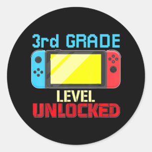 Pegatina Redonda Volver a la escuela Video Gamer 3er grado Desbloqu