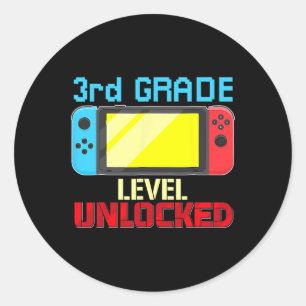 Pegatina Redonda Volver a la escuela Video Gamer 3er grado Desbloqu