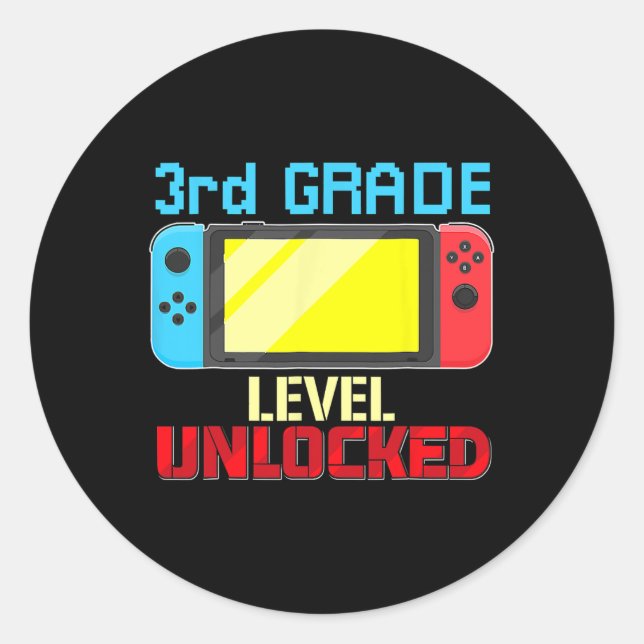 Pegatina Redonda Volver a la escuela Video Gamer 3er grado Desbloqu (Anverso)