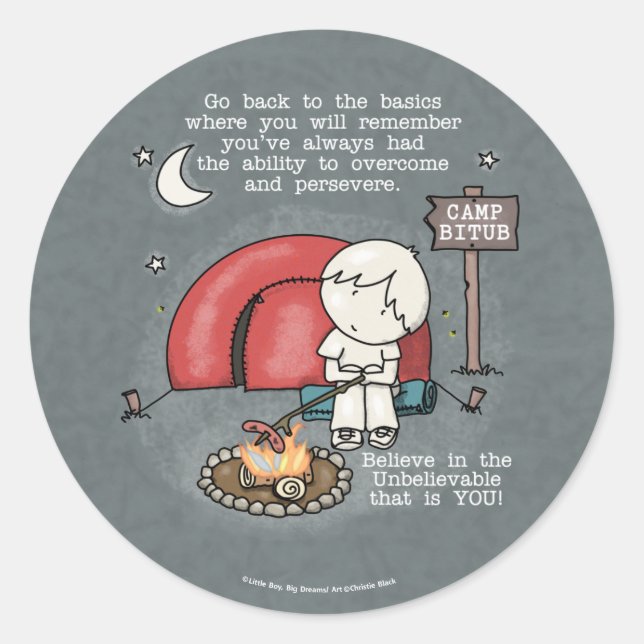 Pegatina Redonda Volver a lo básico (Anverso)