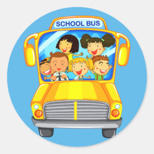 Pegatina Redonda Volver al autobús escolar