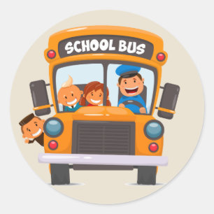 Pegatina Redonda Volver al autobús escolar