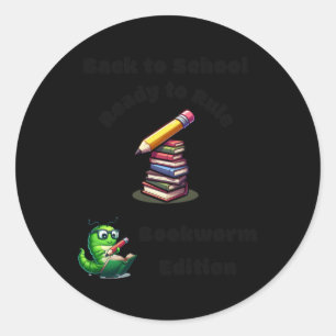 Pegatina Redonda Volver Al Colegio Listo Para Regla Bookworm Editio