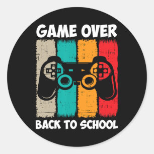 Pegatina Redonda Volver Al Juego De Diversión Escolar Sobre El Vide