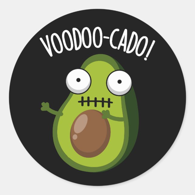 Pegatina Redonda Voodoo-cado Funny Aguacate Pun Dark BG (Anverso)