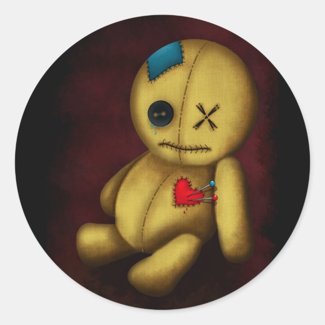 Pegatina Redonda Voodoo Rag Doll con botones Patines y Pins (Anverso)