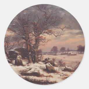 Pegatina Redonda Vordingborg en Invierno por J.C. Dahl Arte Fino