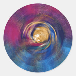 Pegatina Redonda Vórtice dorado de la espiral magenta y azul de la