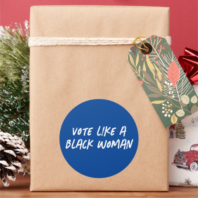 Pegatina Redonda Vota Azul 2024 como una mujer negra (Vacaciones)