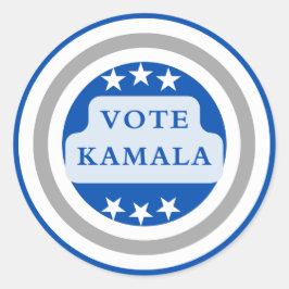 Pegatina Redonda Vota Kamala Harris. Círculo azul