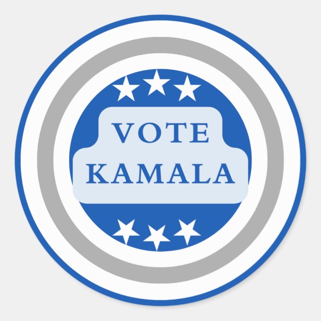 Pegatina Redonda Vota Kamala Harris. Círculo azul (Anverso)