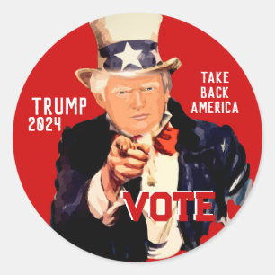 Pegatina Redonda Vota Trump 2024 Recupera América