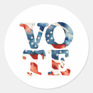 Pegatina Redonda Vota USA bandera patriótica acuarela votación elec