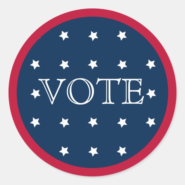 Pegatina Redonda Votación 2020 Elegante Blanco Rojo y Azul (Anverso)