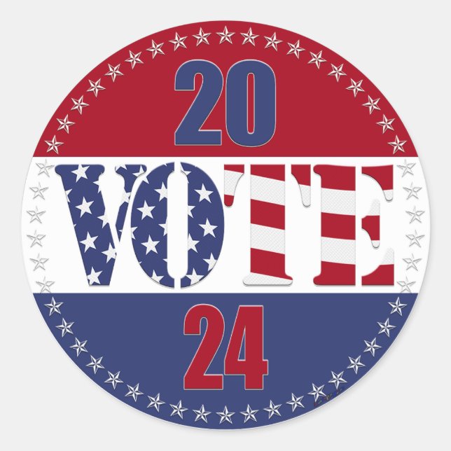 Pegatina Redonda VOTACIÓN 2024 Bandera de Estados Unidos (Anverso)