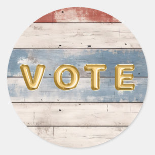 Pegatina Redonda Votación de tabla de madera rústica americana