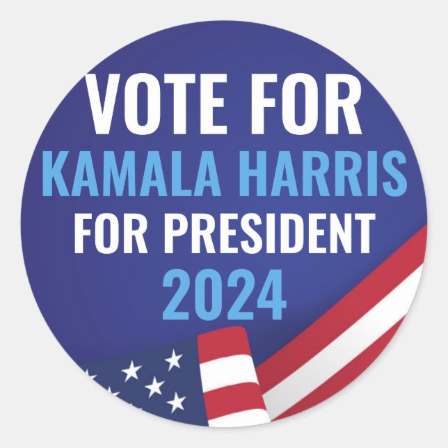 Pegatina Redonda Votación Kamala Harris Por El Presidente 2024 (Anverso)