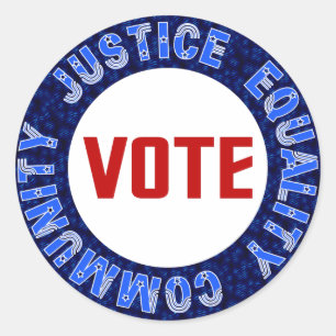 Pegatina Redonda Votación por Justicia Igualdad Comunidad Círculo A