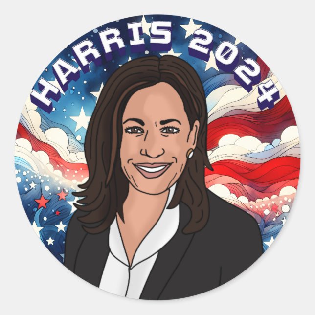 Pegatina Redonda Votación por Kamala Harris 2024 (Anverso)