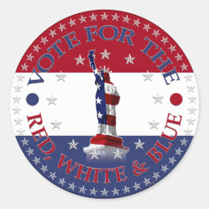 Pegatina Redonda Votación por la Estatua de la Libertad Roja, Blanc