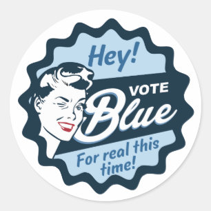 Pegatina Redonda Votar azul para real esta vez retro
