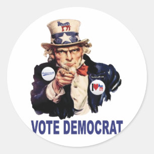 PEGATINA REDONDA VOTAR DEMÓCRATA