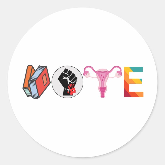 Pegatina Redonda VOTAR Libros prohibidos Derechos reproductivos Pol (Anverso)