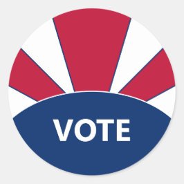 Pegatina Redonda Votar por el arrebato de sol rojo y azul