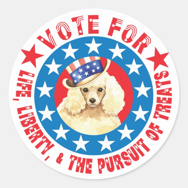 Pegatina Redonda Votar por el caniche en miniatura (Anverso)