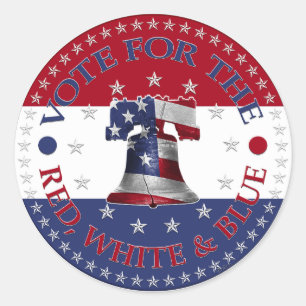 Pegatina Redonda Votar por la Campana de la Libertad Roja, Blanca y