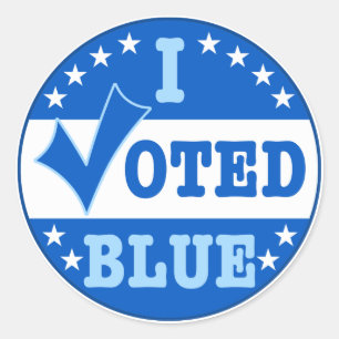 Pegatina Redonda Voté al fiesta Democratic azul