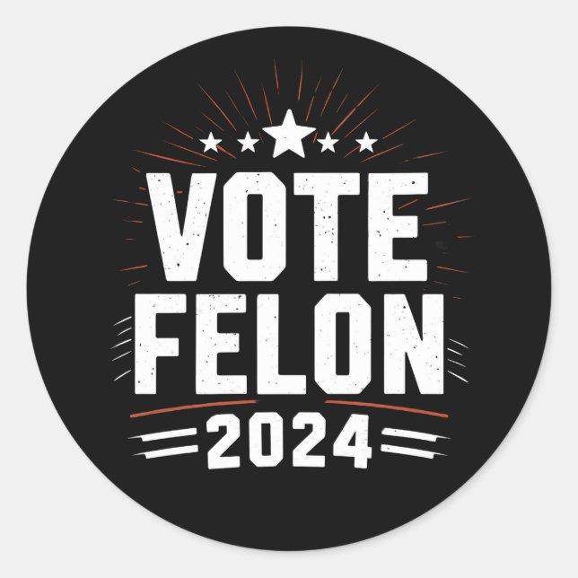 Pegatina Redonda Vote Felon Trump 2024 Divertido voto electoral (Anverso)