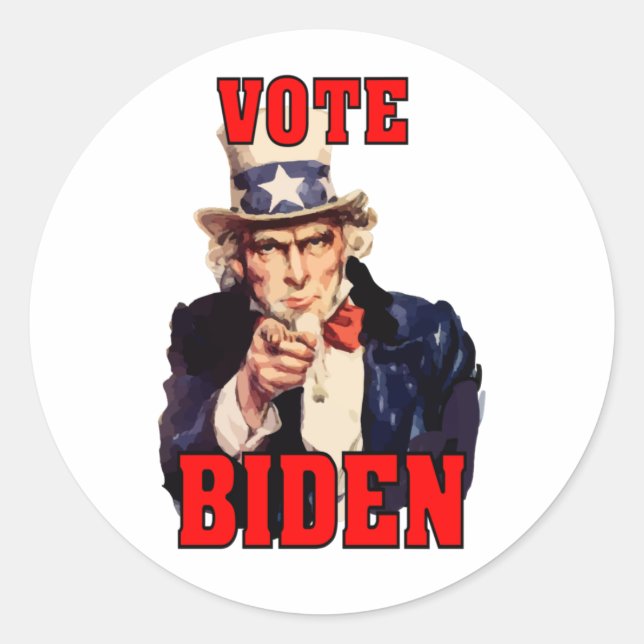 Pegatina Redonda Vote Joe Biden Tío Sam 2024 (Anverso)