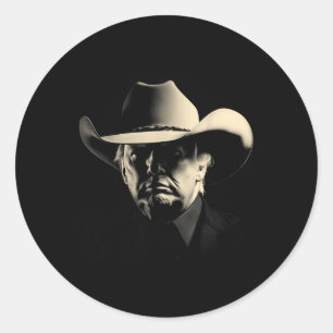 Pegatina Redonda Voto Del Presidente Trump Head Cowboy Ee.Uu. 2024