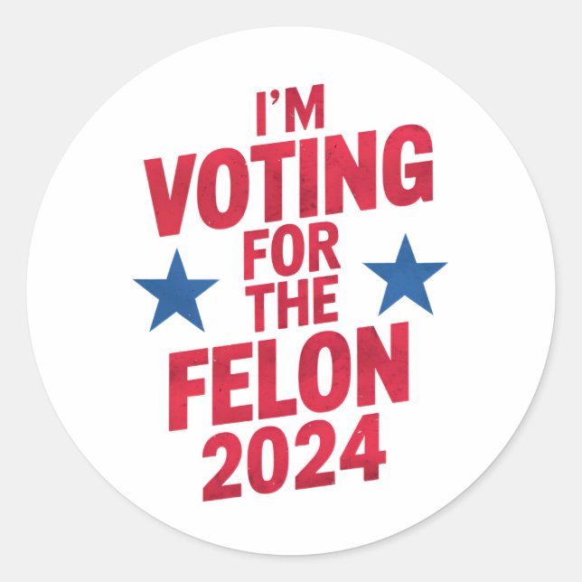 Pegatina Redonda Voto por el convicto Felon Pro Trump 2024 (Anverso)