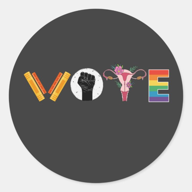 Pegatina Redonda VOTOS Libros Uterus Apoyo LGBT (Anverso)