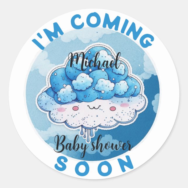 Pegatina Redonda Voy pronto a Funny Blueberry Baby Shower (Anverso)