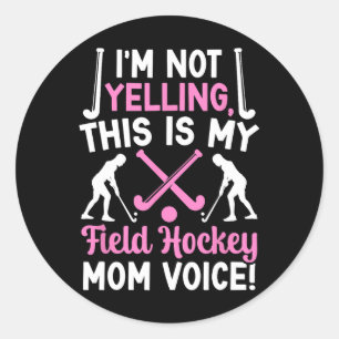 Pegatina Redonda Voz de mamá de hockey sobre hierba Mamá de un juga