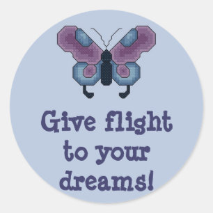 Pegatina Redonda ¡Vuele a sus sueños! Mariposa Stitcker