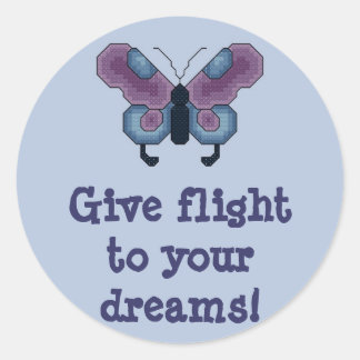 Pegatina Redonda ¡Vuele a sus sueños! Mariposa Stitcker