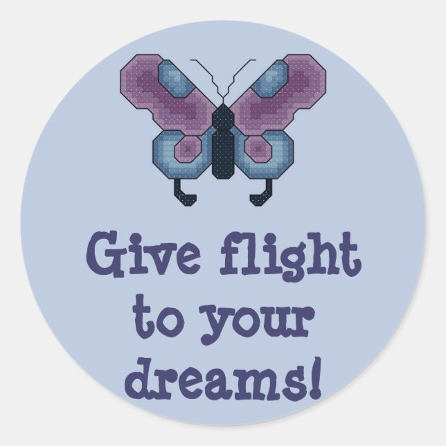 Pegatina Redonda ¡Vuele a sus sueños! Mariposa Stitcker (Anverso)