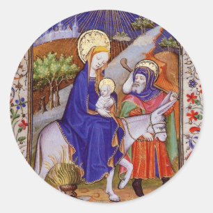 Pegatina Redonda Vuelo a Egipto Mary Jesus Joseph