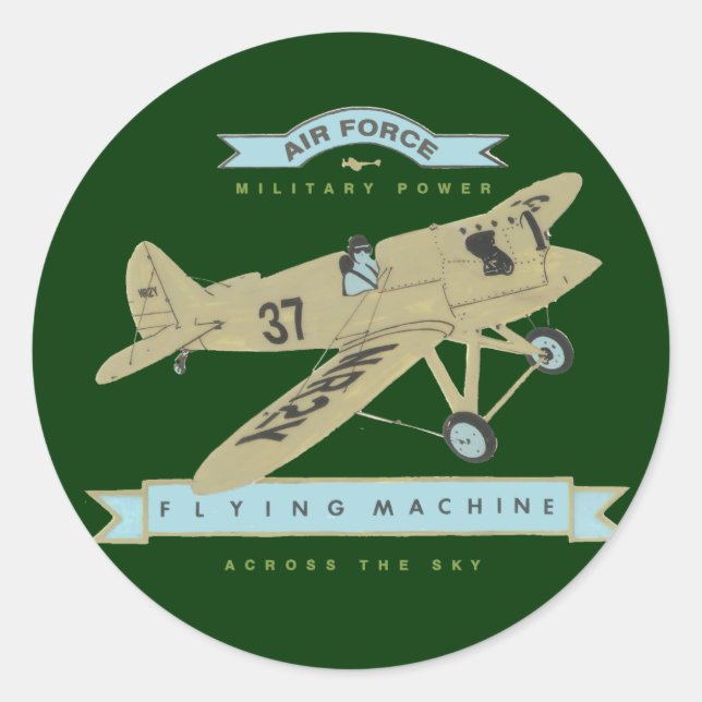 Pegatina Redonda Vuelo de avión (Anverso)