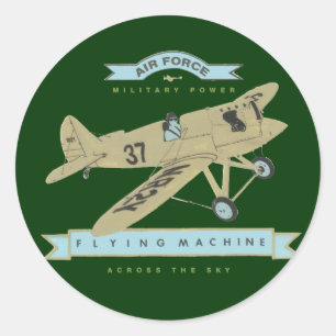 Pegatina Redonda Vuelo de avión